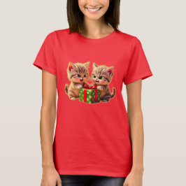 **Cute Kittens Fighting Over a Gift – Funny Christ T-shirt
