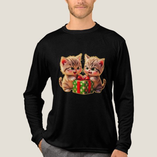 **Cute Kittens Fighting Over a Gift – Funny Christ Tri-Blend Shirt (Voorkant volledig)