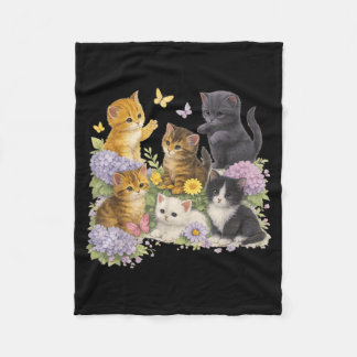 Cute Kittens Floral Garden Butterfly Cottagecore Fleece Deken