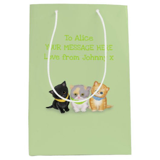 Cute kittens groene gepersonaliseerde cadeautas (Voorkant)