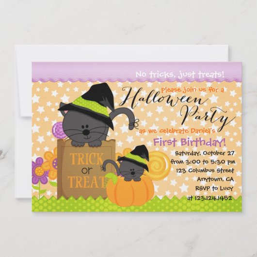 Cute Kittens Halloween Party Birthday for Kids Kaart (Voorkant)