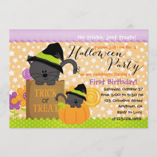 Cute Kittens Halloween Party Birthday for Kids Kaart