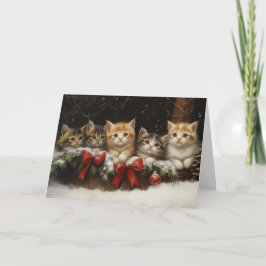 Cute Kittens in Christmas Garland Feestdagen Kaart