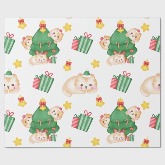 Cute Kittens in de kerstboom Cadeaupapier (Vlak)
