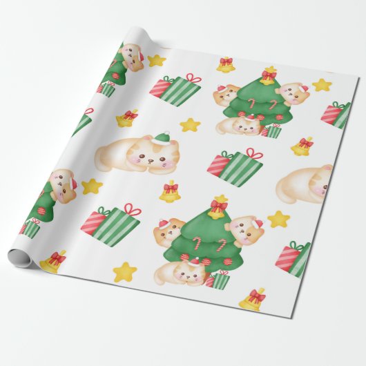 Cute Kittens in de kerstboom Cadeaupapier (Uitgerold)