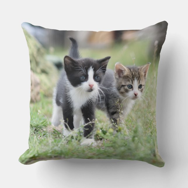 Cute Kittens in Nature Decorative Throw Pillow Kussen (Voorkant)