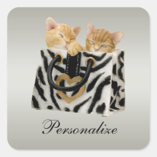 Cute Kittens in Zebra Print Handbag stickers