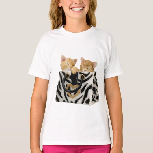 Cute Kittens in Zebra Print Handbag T-shirt (Voorkant)