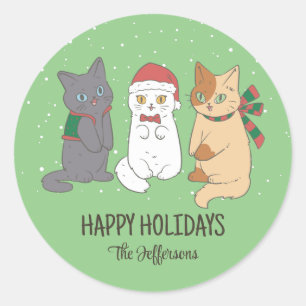 Cute Kittens kerstmis Snowy Winter Holiday Ronde Sticker