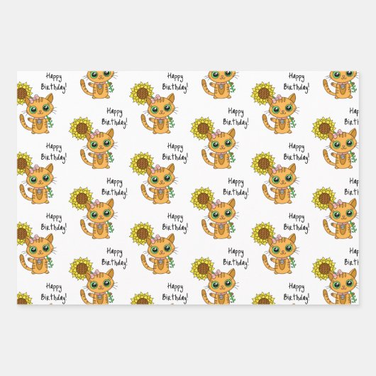 Cute Kittens met bloem- en kerstdag Inpakpapier Vel (Voorkant 2)