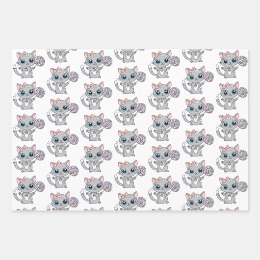 Cute Kittens met bloem- en kerstdag Inpakpapier Vel (Voorkant)