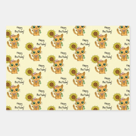 Cute Kittens met bloem- en kerstdag Inpakpapier Vel (Voorkant 2)