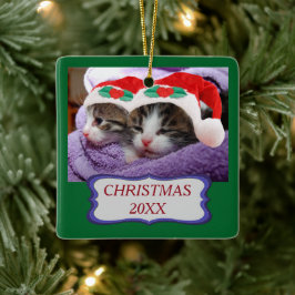 Cute Kittens met een rode kerstkerstmis 20XX Keramisch Ornament