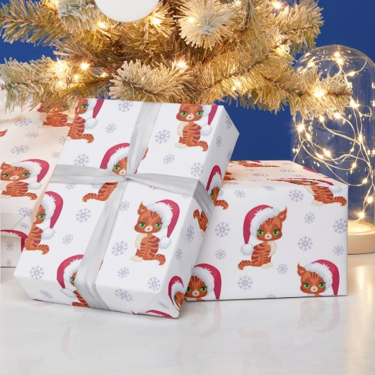 Cute Kittens met Kerstmis met Santa Hat Snowflake Cadeaupapier (Feestdagen)