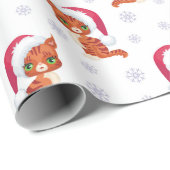 Cute Kittens met Kerstmis met Santa Hat Snowflake Cadeaupapier (Rol Hoek)