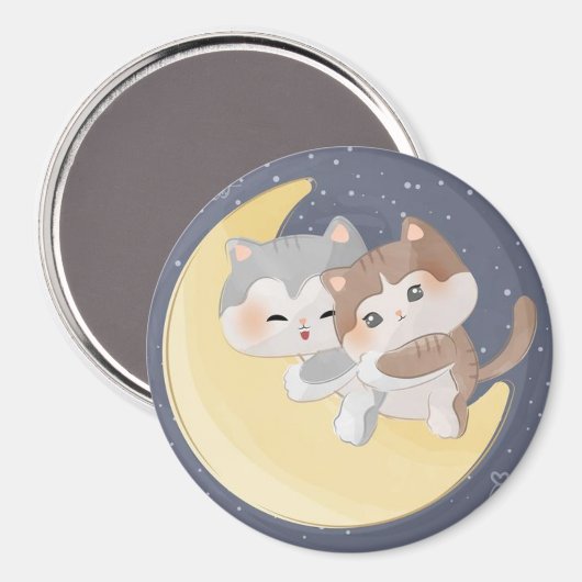 Cute Kittens op de maan Magneet (Voorkant / Achterkant)