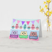 Cute Kittens Personalised Happy Birthday Kaart (Gele Bloem)