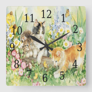 Cute Kittens Square Clock Vierkante Klok