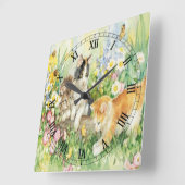 Cute Kittens Square Roman Nummerklok Vierkante Klok (Hoek)