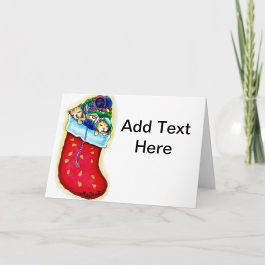 Cute Kittens' Stocking kerstKaart Feestdagen Kaart (Voorkant)