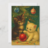 Cute Kittens Under Christmas Tree Retro Feestdagenkaart (Voorkant)