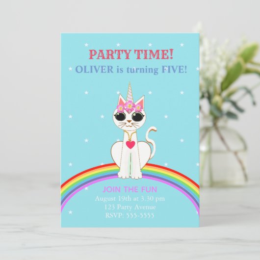 Cute Kitticorn Birthday Party Kaart (Staand voorkant)