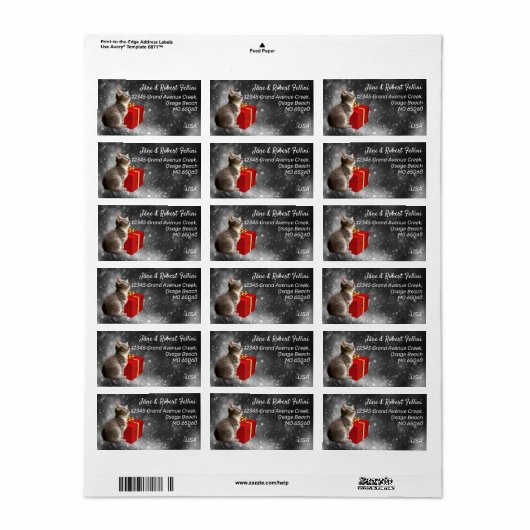 Cute kittot red giftbox festive custom address etiket (Full Sheet)
