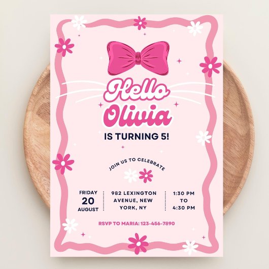 Cute Kitty Birthday Invitation, Editable Kitty Bir Kaart