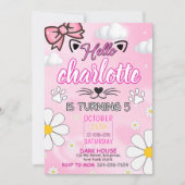 Cute Kitty Birthday Invitation, Kitty Birthday Inv Kaart (Voorkant)
