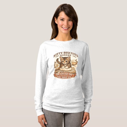 Cute Kitty Biscuits Bakery "We Knead 'Em" Pun  T-shirt (Voorkant volledig)