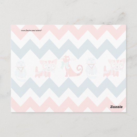 Cute Kitty Blue Coral Chevron Stripes Pattern Briefkaart (Achterkant)