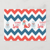 Cute Kitty Blue Coral Chevron Stripes Pattern Briefkaart (Voorkant)
