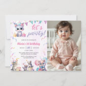 Cute Kitty Cat 1e verjaardagsfeestje  Kaart (Voorkant)