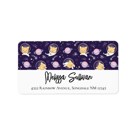 Cute Kitty Cat Astronauten Patroon Etiket (Voorkant)