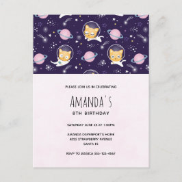 Cute Kitty Cat Astronauten Patroon Verjaardag Briefkaart