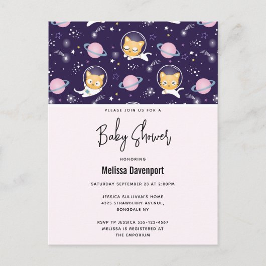 Cute Kitty Cat Astronauts Baby shower Briefkaart (Voorkant)