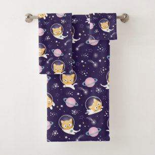 Cute Kitty Cat Astronauts Pattern Bad Handdoek