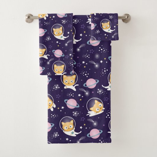 Cute Kitty Cat Astronauts Pattern Bad Handdoek (Insitu)
