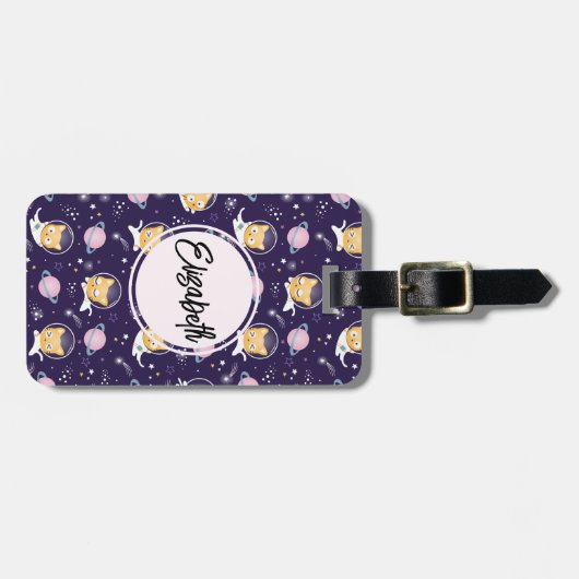 Cute Kitty Cat Astronauts Pattern Bagagelabel (Voorkant horizontaal)