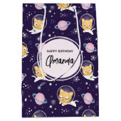 Cute Kitty Cat Astronauts Pattern Birthday Medium Cadeauzakje (Voorkant)