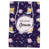 Cute Kitty Cat Astronauts Pattern Birthday Medium Cadeauzakje (Achterkant)
