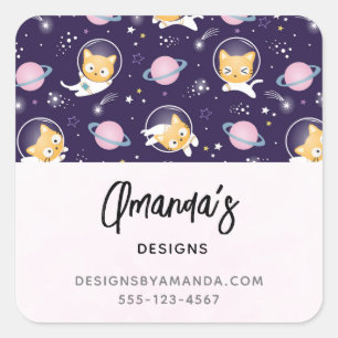 Cute Kitty Cat Astronauts Pattern Business Vierkante Sticker