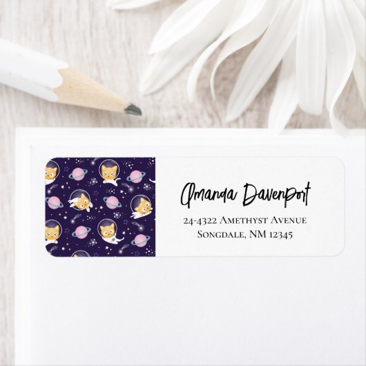 Cute Kitty Cat Astronauts Pattern Etiket (Insitu)