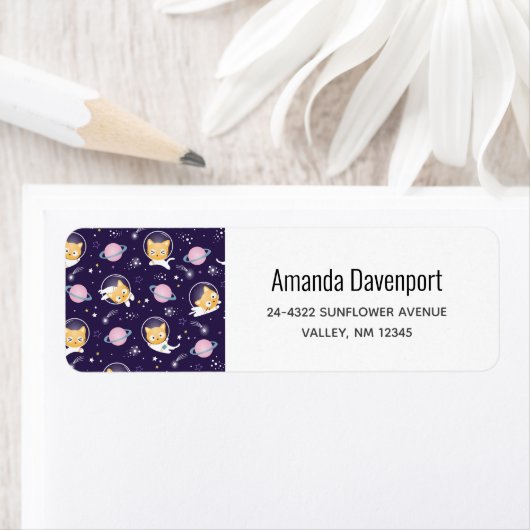 Cute Kitty Cat Astronauts Pattern Etiket (Insitu)