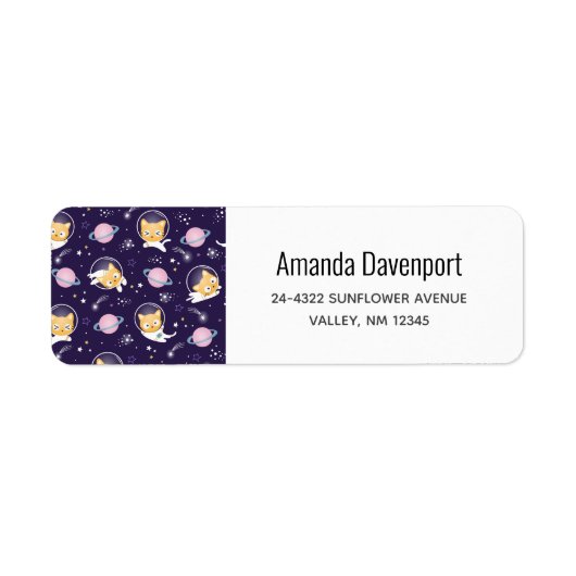 Cute Kitty Cat Astronauts Pattern Etiket (Voorkant)