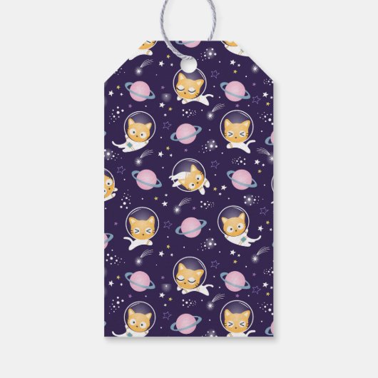 Cute Kitty Cat Astronauts Pattern Event Dank u Cadeaulabel (Achterkant)