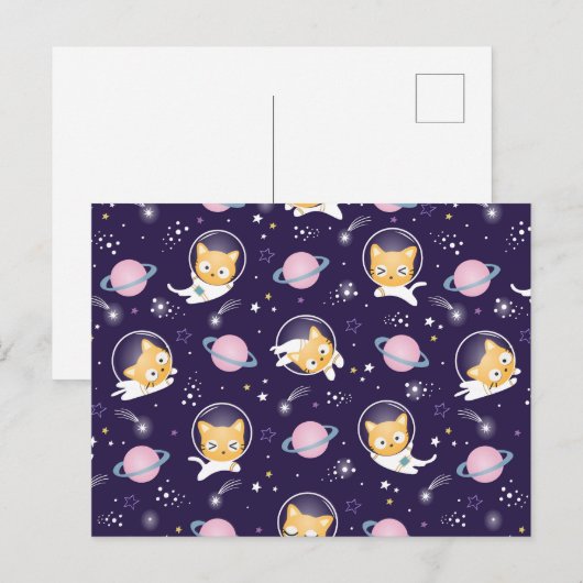 Cute Kitty Cat Astronauts Pattern Feestdagenkaart (Voorkant / Achterkant)