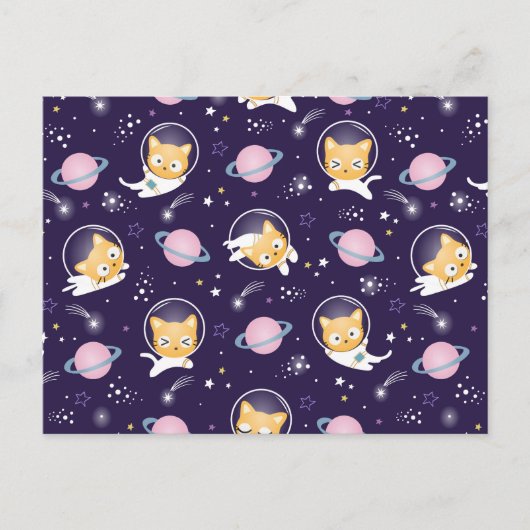 Cute Kitty Cat Astronauts Pattern Feestdagenkaart (Voorkant)