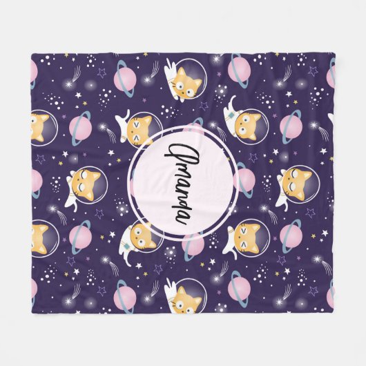 Cute Kitty Cat Astronauts Pattern Fleece Deken (Voorkant (Horizontaal))