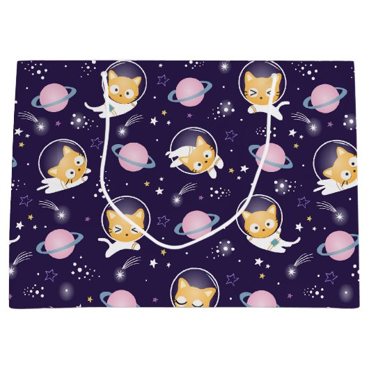 Cute Kitty Cat Astronauts Pattern Groot Cadeauzakje (Voorkant)